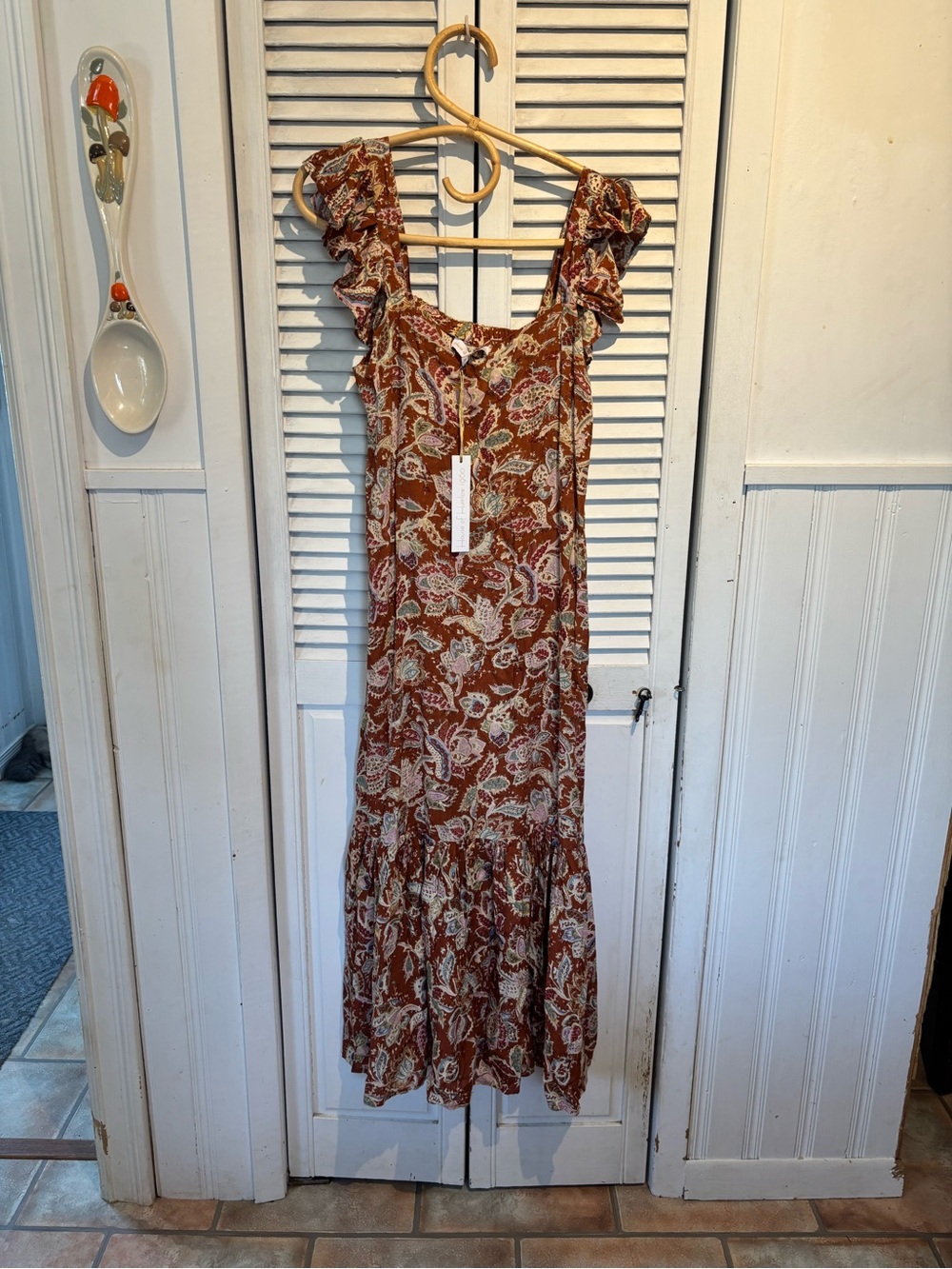 House of Harlow 1960 Rust Floral Maxi Dress with Ruffle Straps
